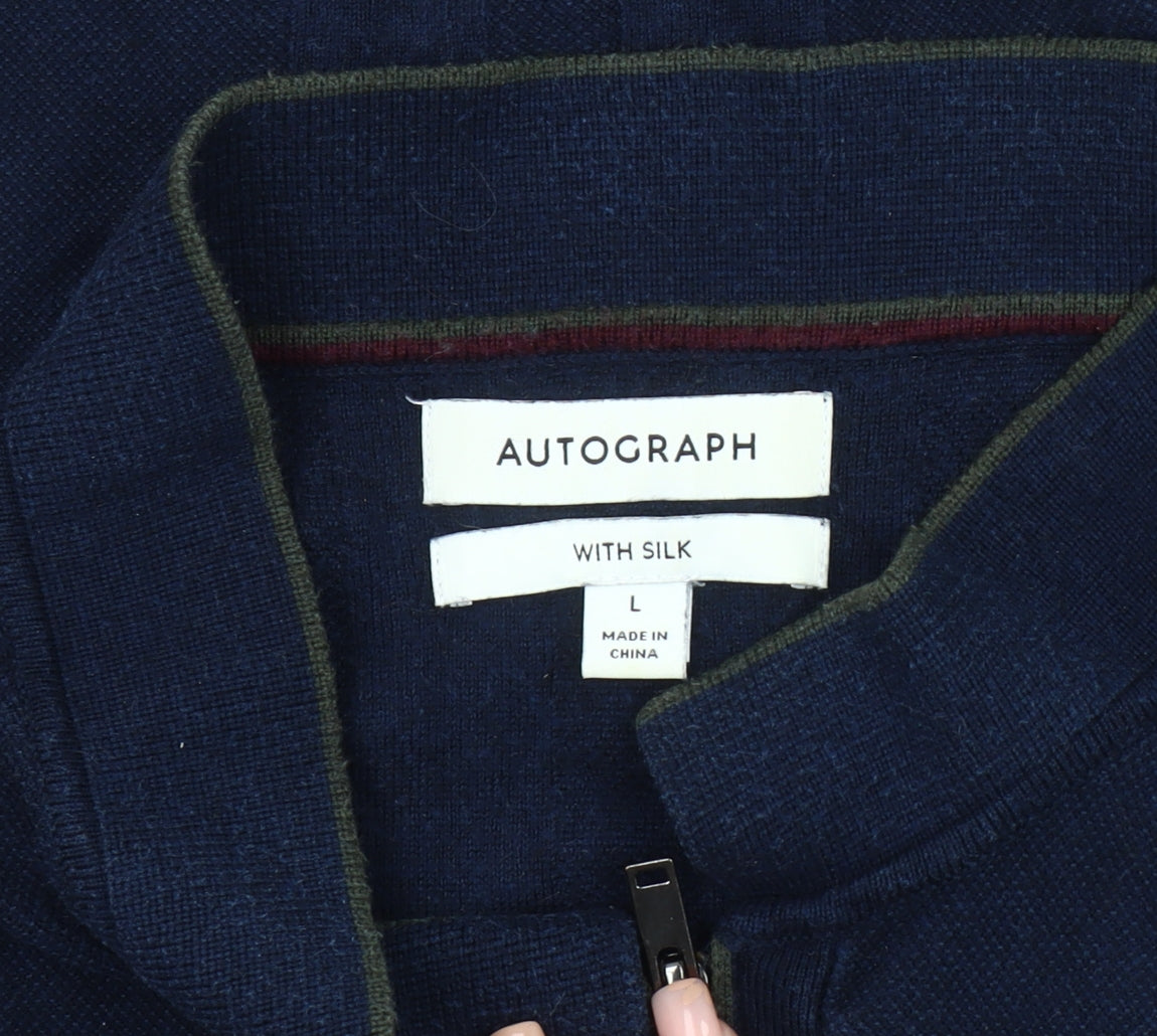 Marks and Spencer Men's Blue Full Zip Jumper - Size L