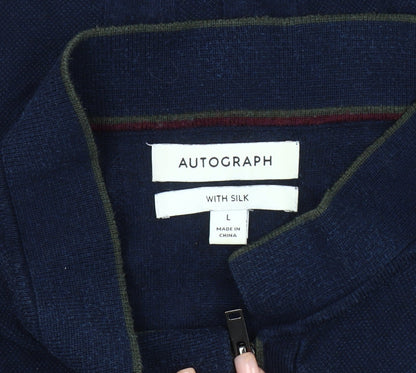 Marks and Spencer Men's Blue Full Zip Jumper - Size L