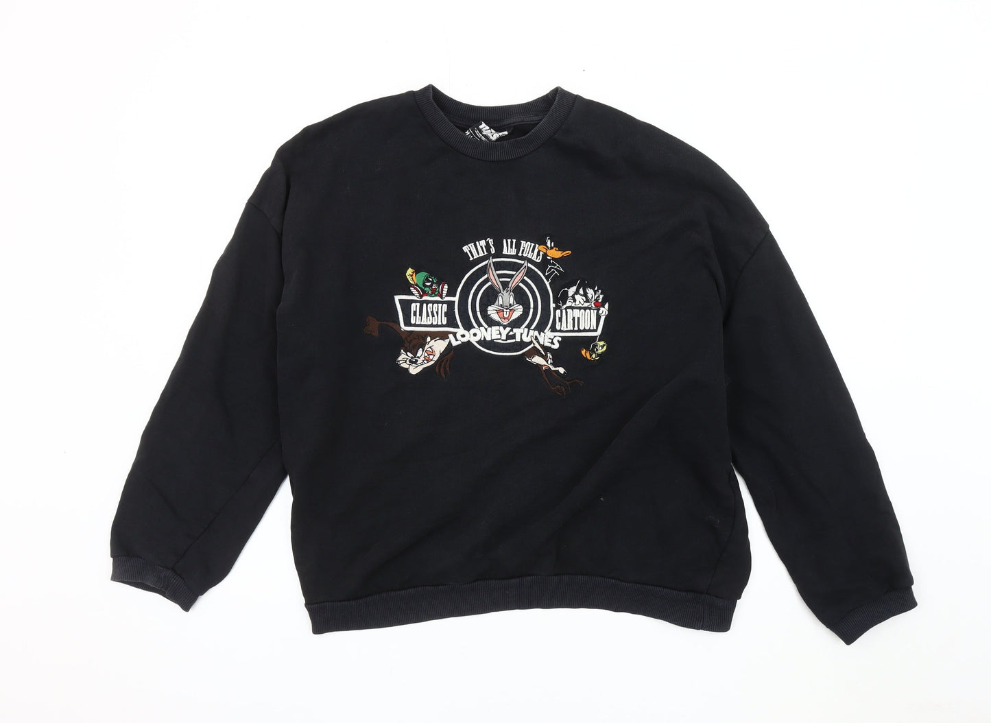 Unisex Adults UK Size XS Pull & Bear Black Pullover Sweatshirt