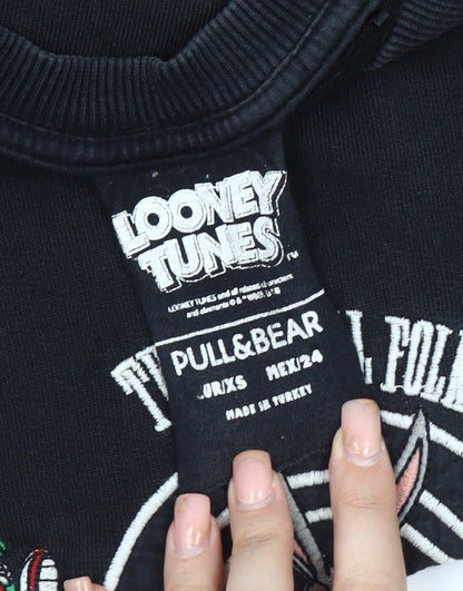Unisex Adults UK Size XS Pull & Bear Black Pullover Sweatshirt