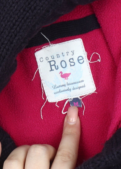 Country Rose Black Wool Hooded Women's Jacket (M)