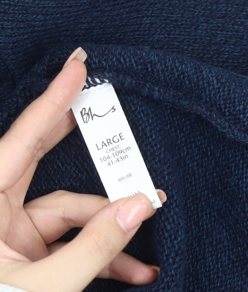 BHS Men's Blue Cable-Knit Pullover Jumper L