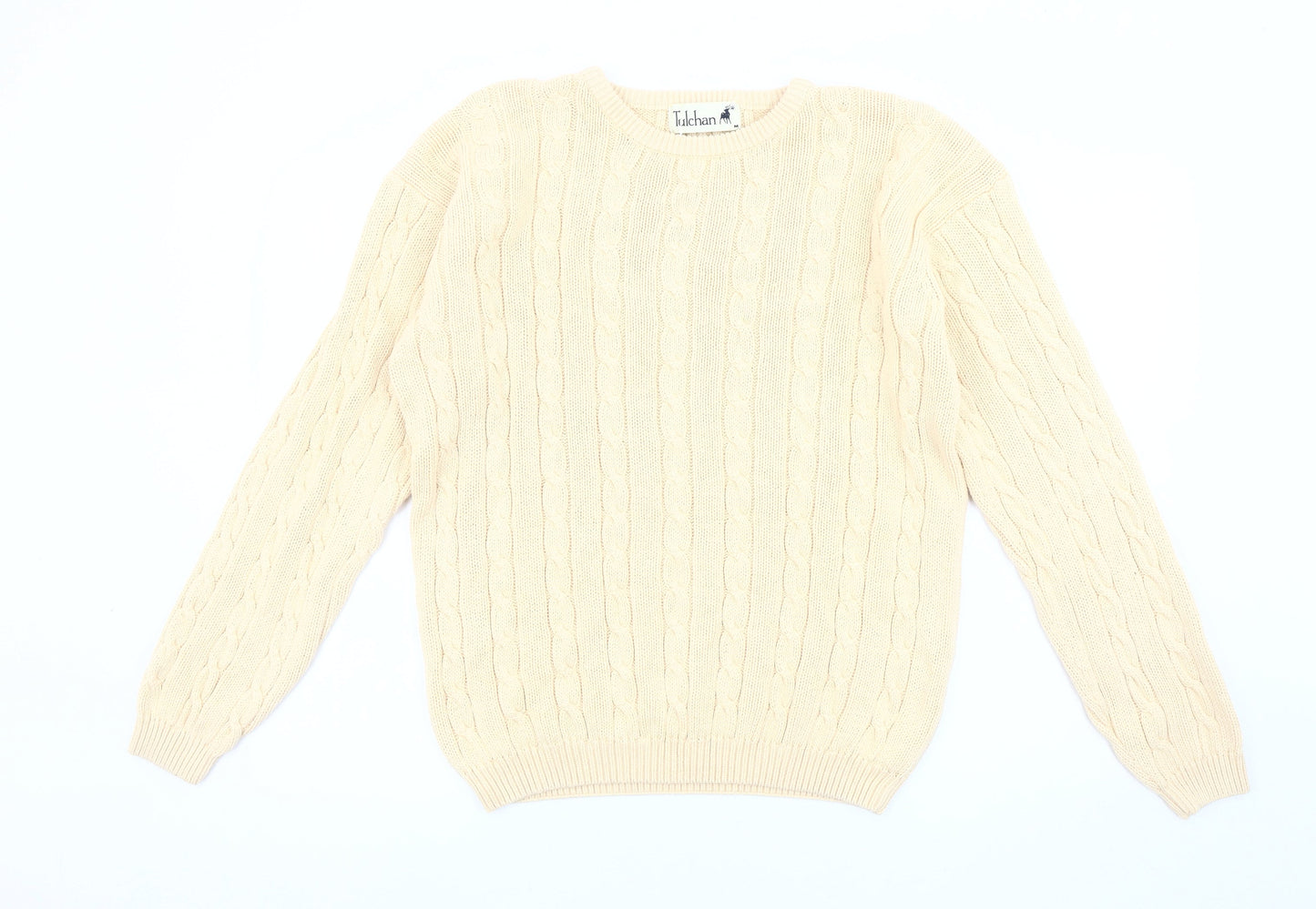 Tulchan Men's Beige Cable-Knit Pullover Jumper M