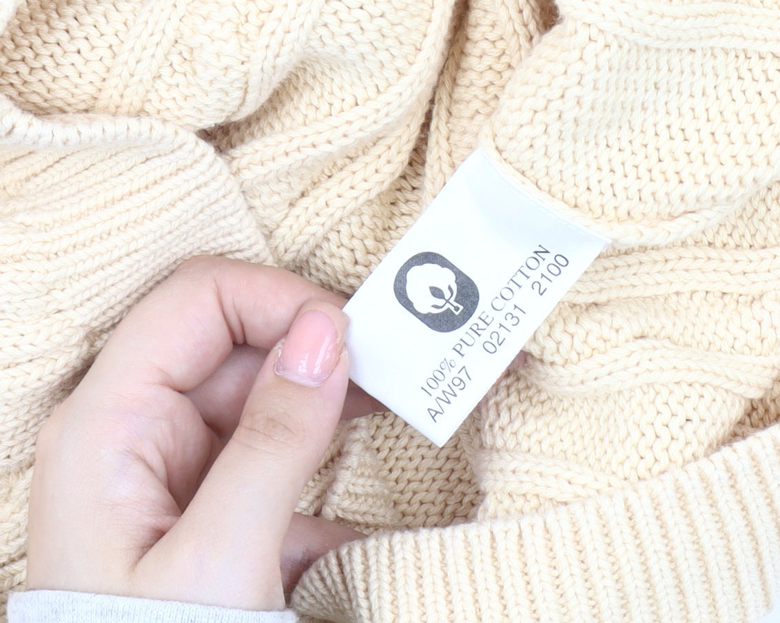 Tulchan Men's Beige Cable-Knit Pullover Jumper M