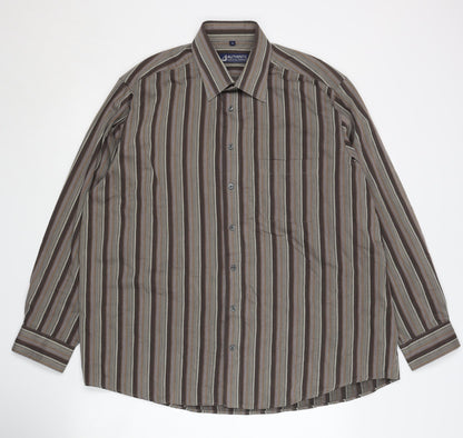 Authentic Men's Brown Striped Long Sleeve Shirt L