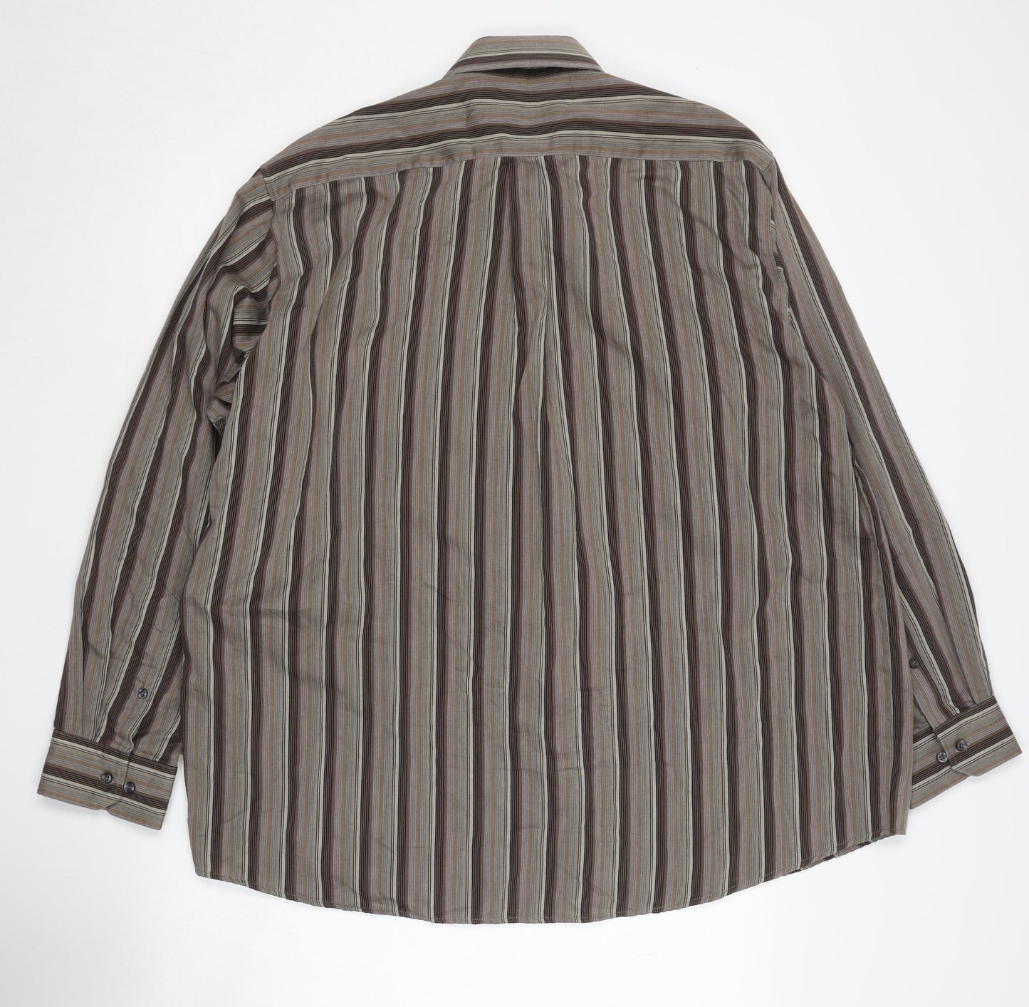 Authentic Men's Brown Striped Long Sleeve Shirt L