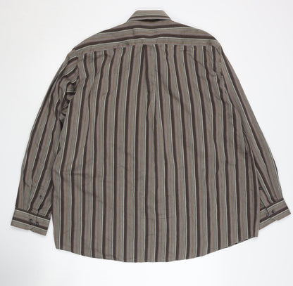 Authentic Men's Brown Striped Long Sleeve Shirt L