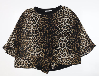 Womens UK Size XS Zara Brown Kimono Blouse
