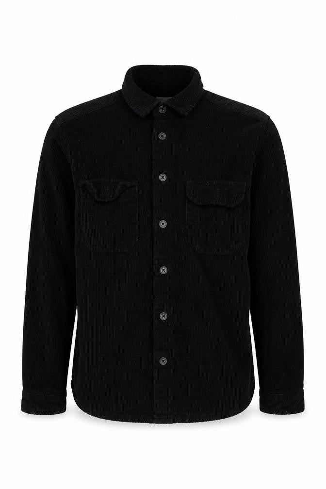 Front view of ASOS Men's Black Corduroy Button-Up Shirt XS