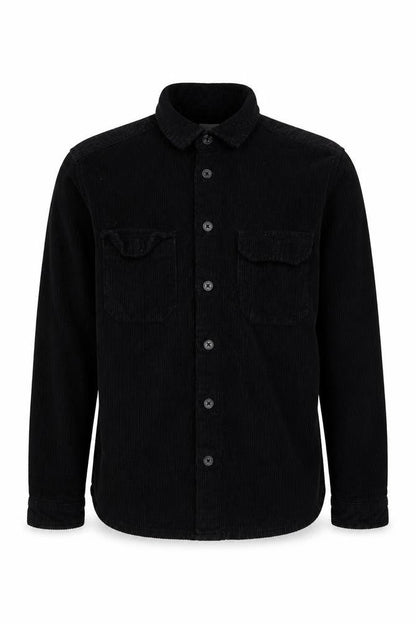 Front view of ASOS Men's Black Corduroy Button-Up Shirt XS