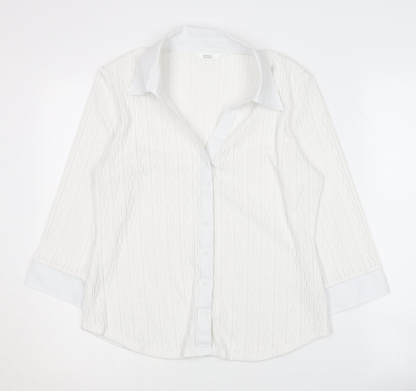 Womens UK Size 14 Marks and Spencer White Basic Button-Up