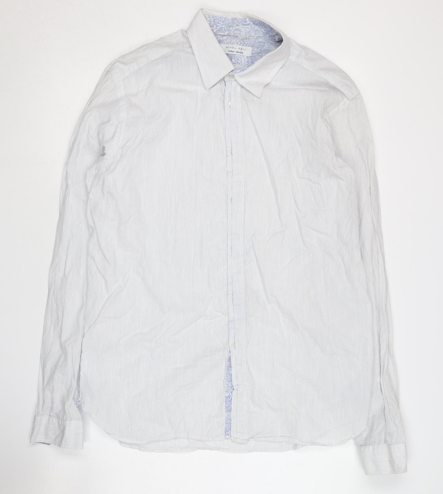Nigel Hall Mens XL White Striped Button-Up Shirt