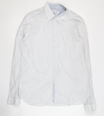 Nigel Hall Mens XL White Striped Button-Up Shirt