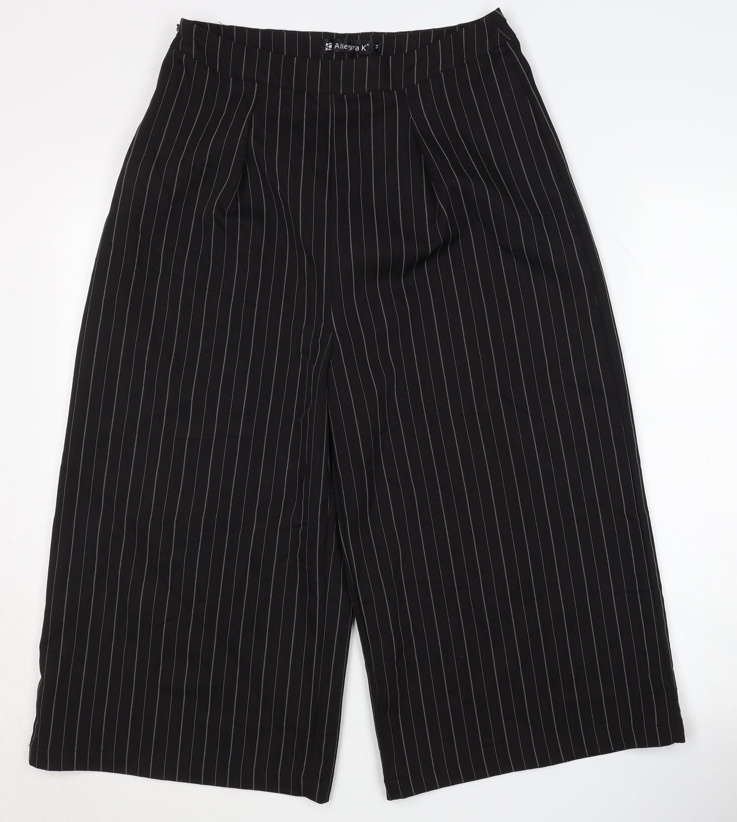 Allegra K Women's Black Striped Trousers, M, Wide-Leg