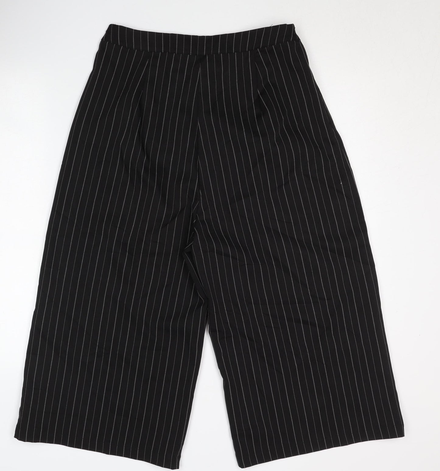 Allegra K Women's Black Striped Trousers, M, Wide-Leg