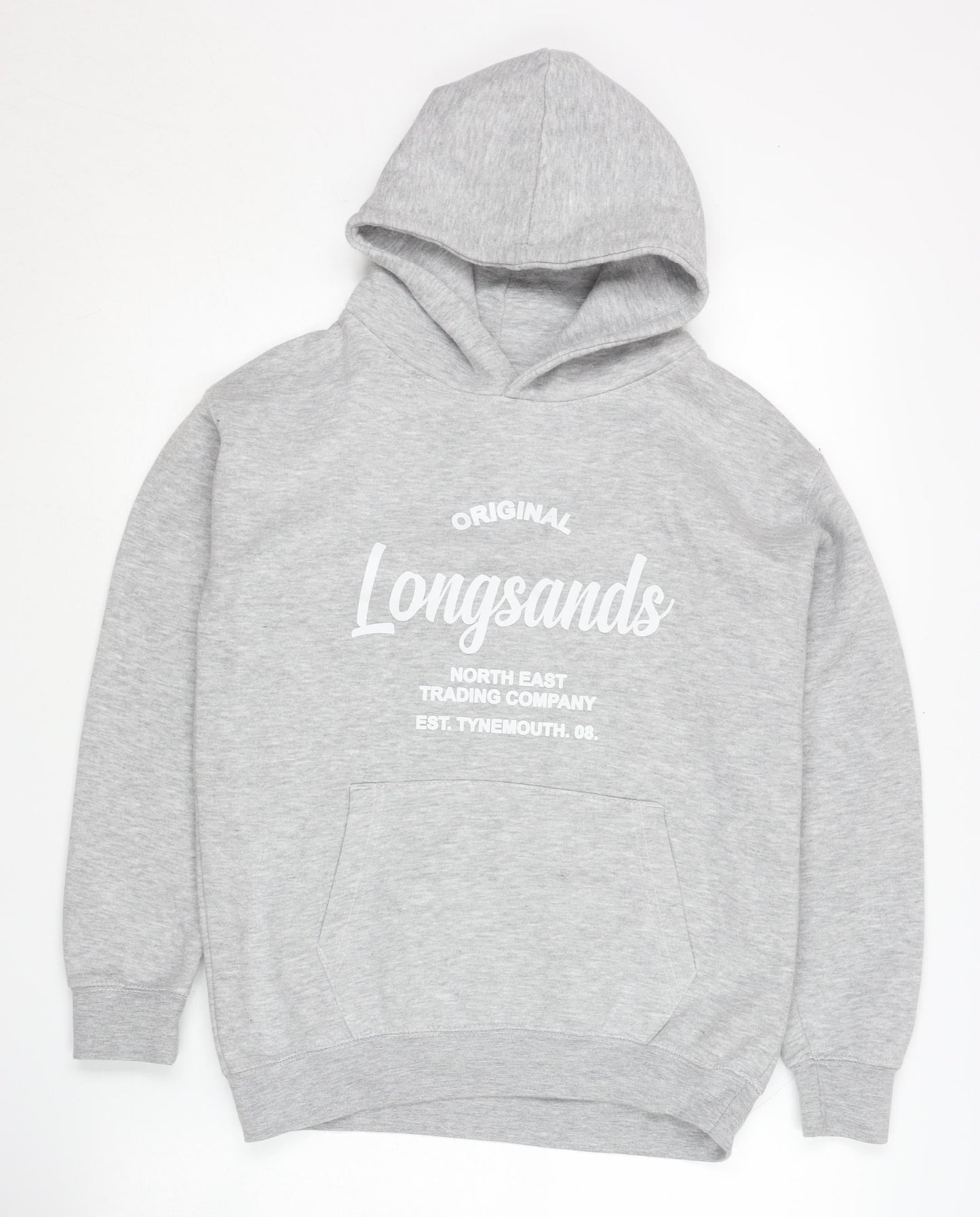 Longsands Boys' Grey Pullover Hoodie L with Logo Accents