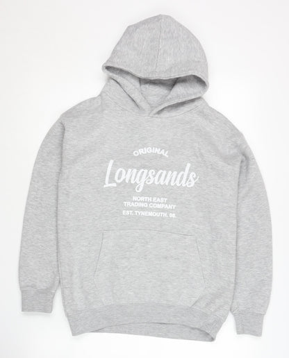 Longsands Boys' Grey Pullover Hoodie L with Logo Accents