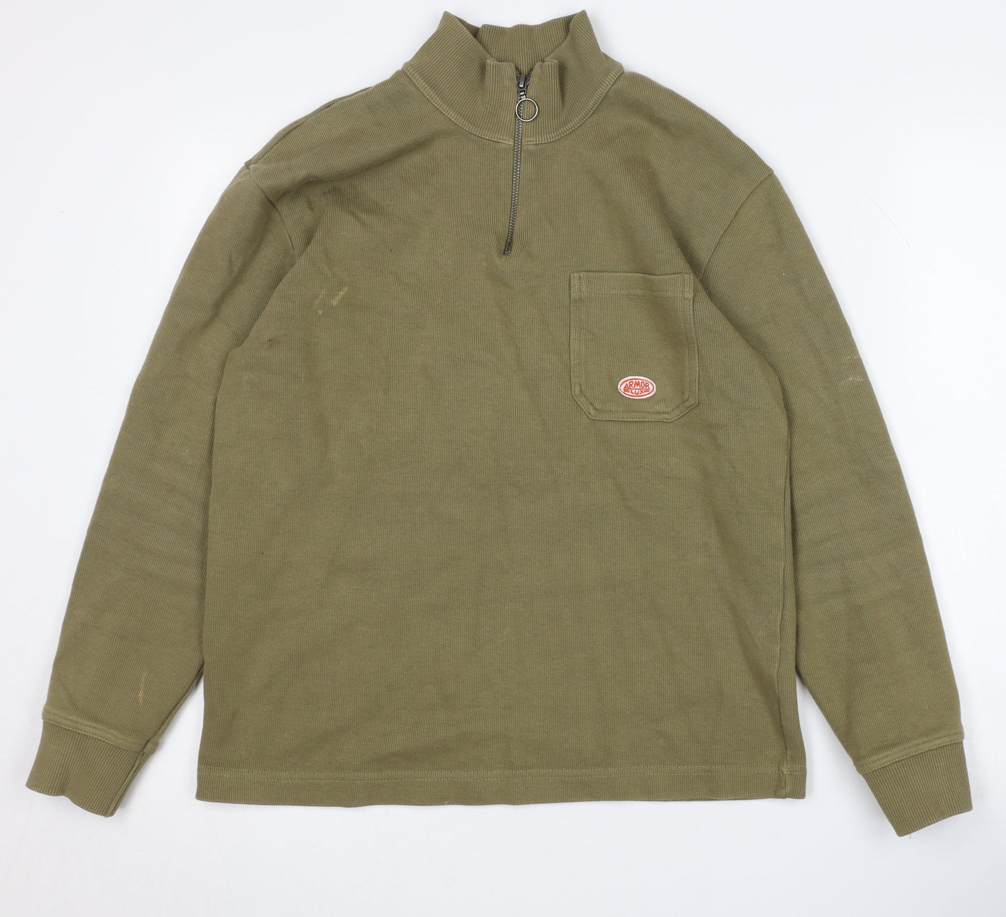Armor Lux Men's Green Cotton Sweatshirt, S, 1/4 Zip