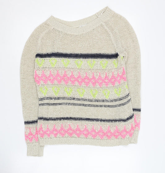 Forever 21 Women Beige Pullover Jumper, S, Fair Isle Pattern