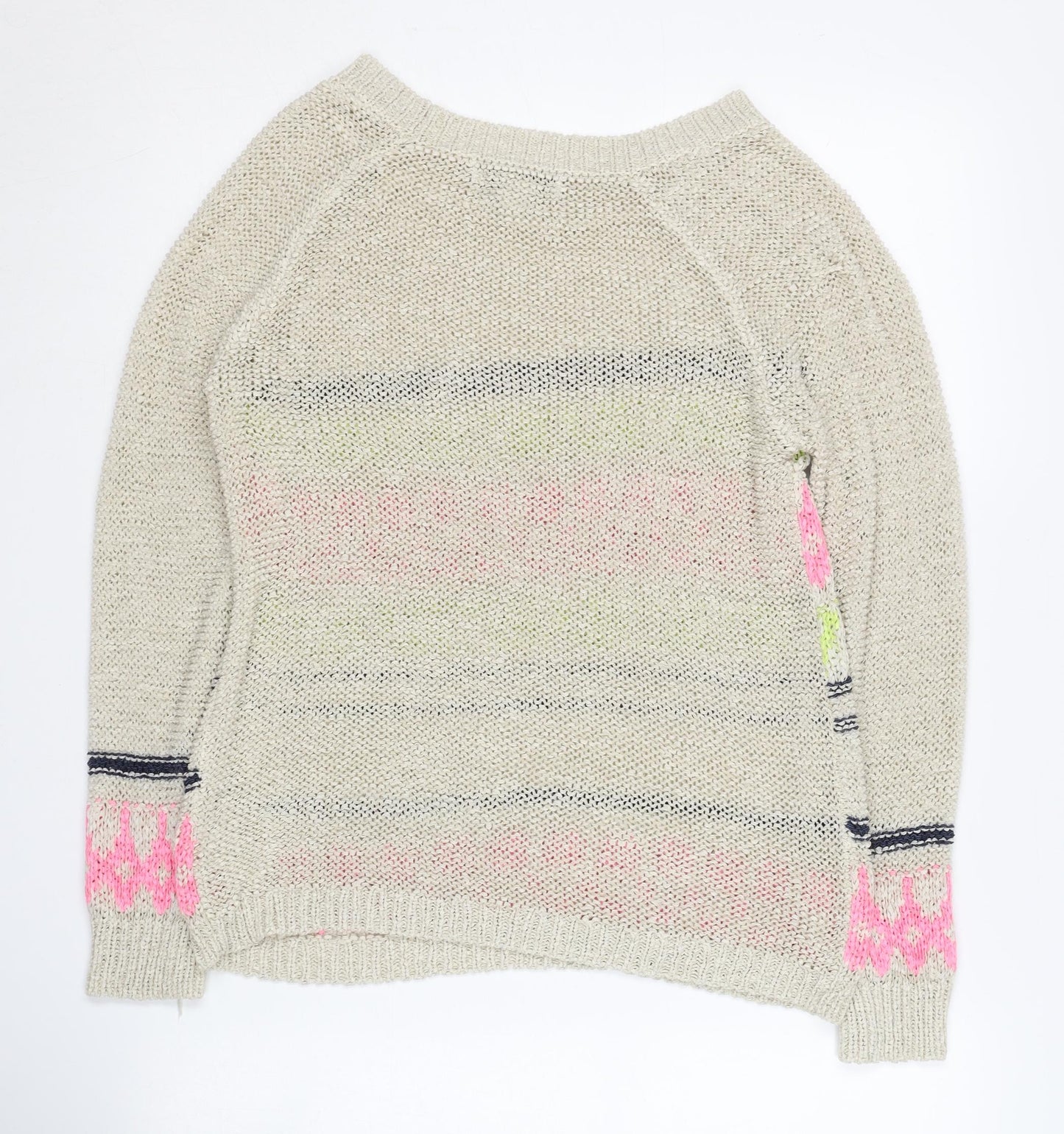 Forever 21 Women Beige Pullover Jumper, S, Fair Isle Pattern