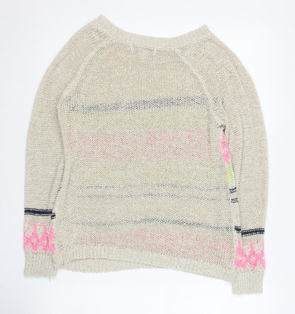 Forever 21 Women Beige Pullover Jumper, S, Fair Isle Pattern