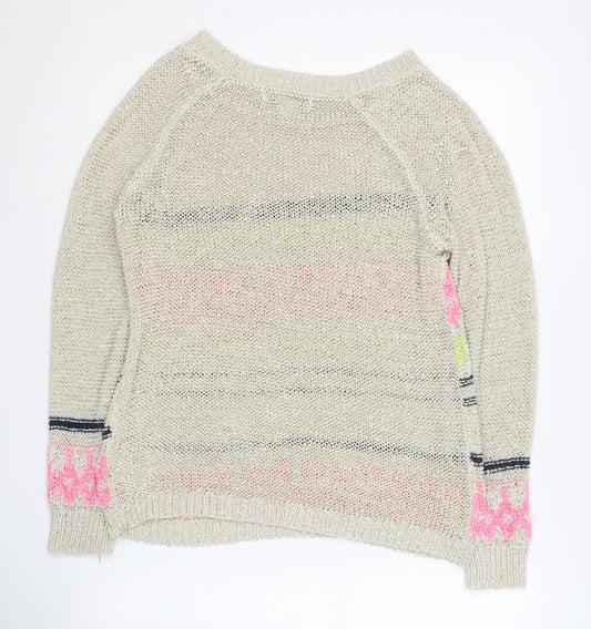 Forever 21 Women Beige Pullover Jumper, S, Fair Isle Pattern
