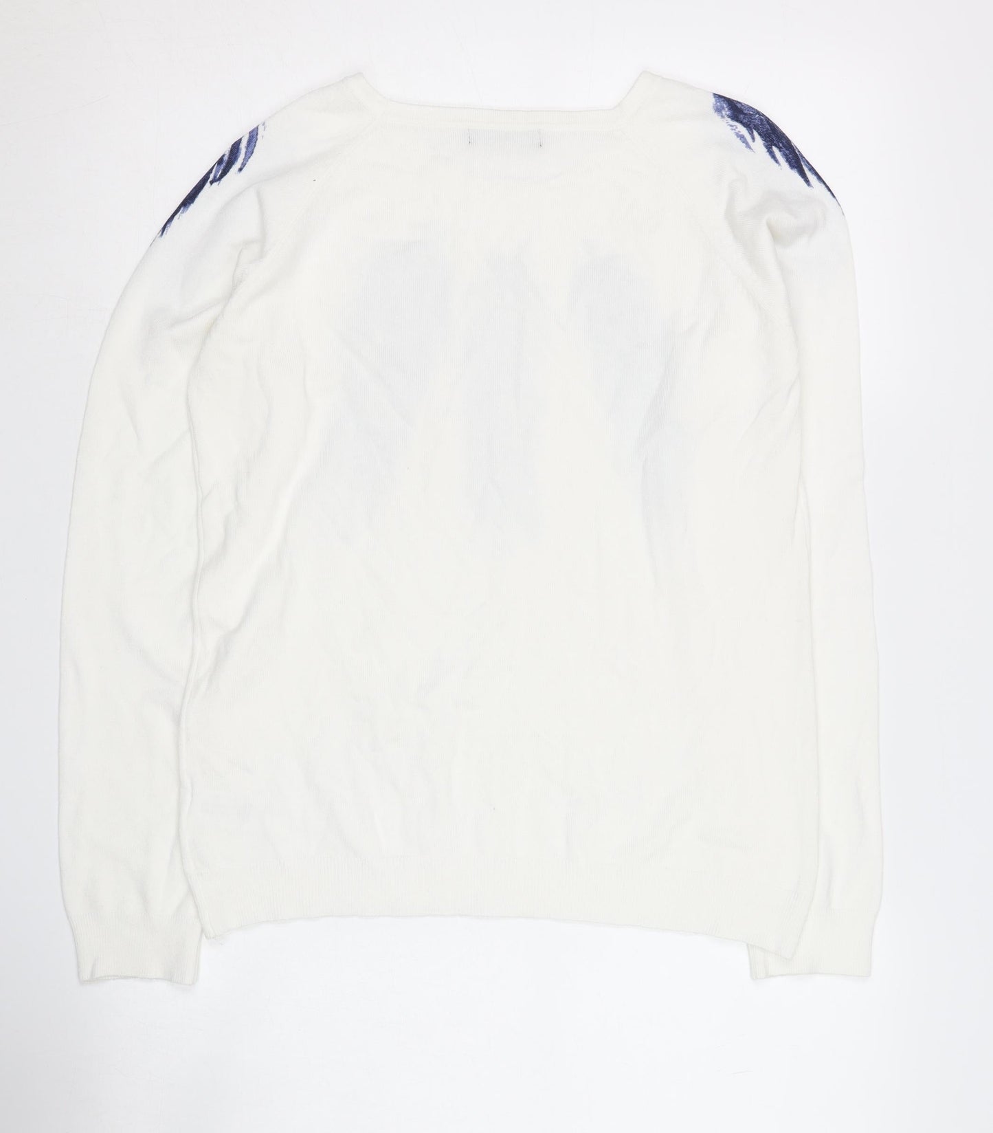 Kaleidoscope Women's White Navy Feather Jumper UK 14