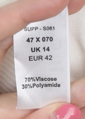 Kaleidoscope Women's White Navy Feather Jumper UK 14