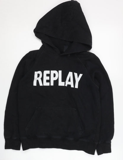 Replay Boys Black Hoodie, Size 10, Cotton Pullover