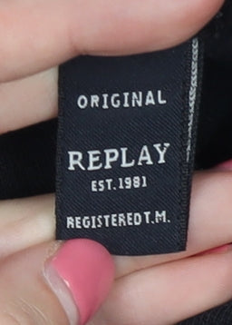 Replay Boys Black Hoodie, Size 10, Cotton Pullover