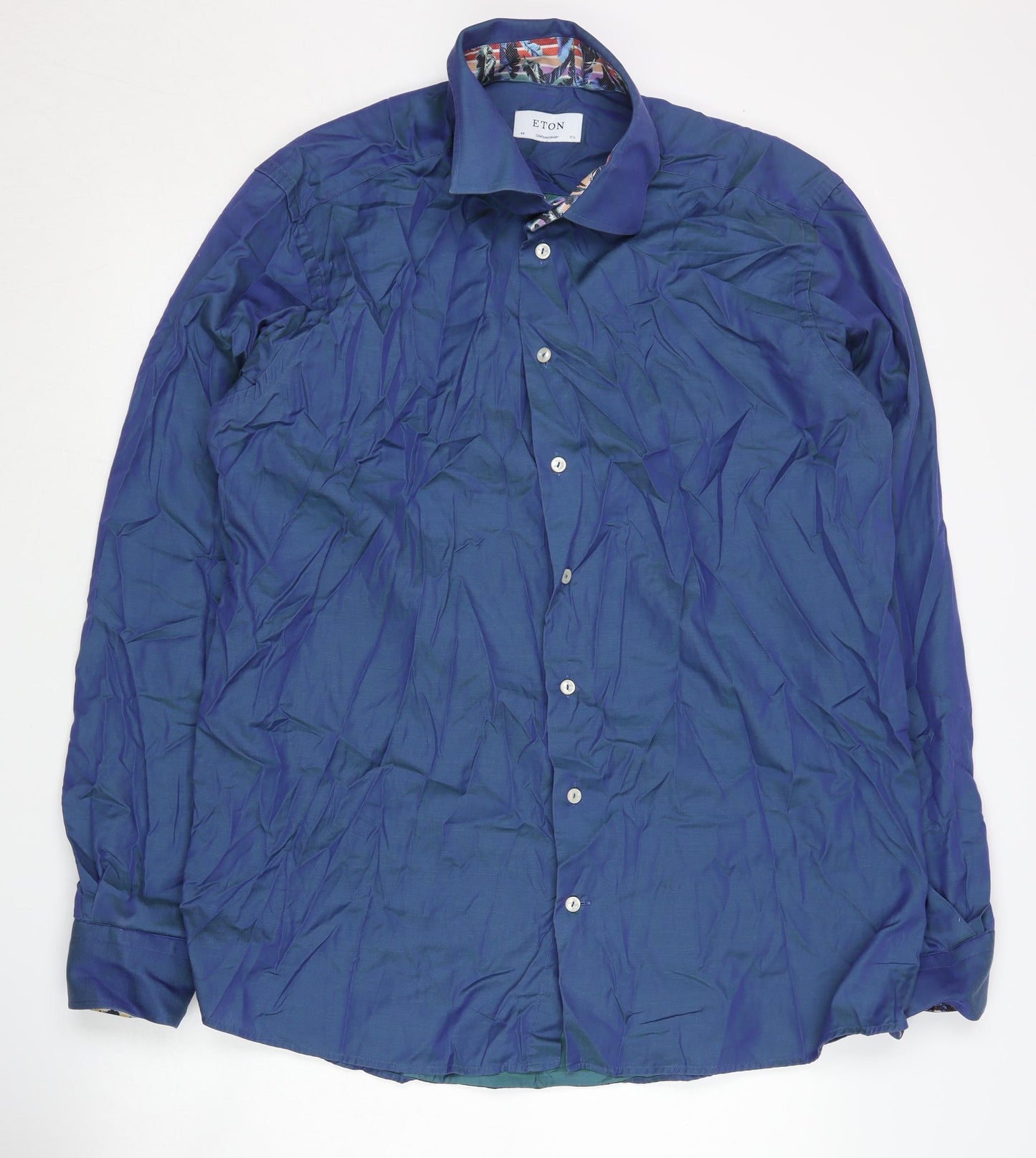 Eton Men's Blue Long Sleeve Button-Up Shirt 44
