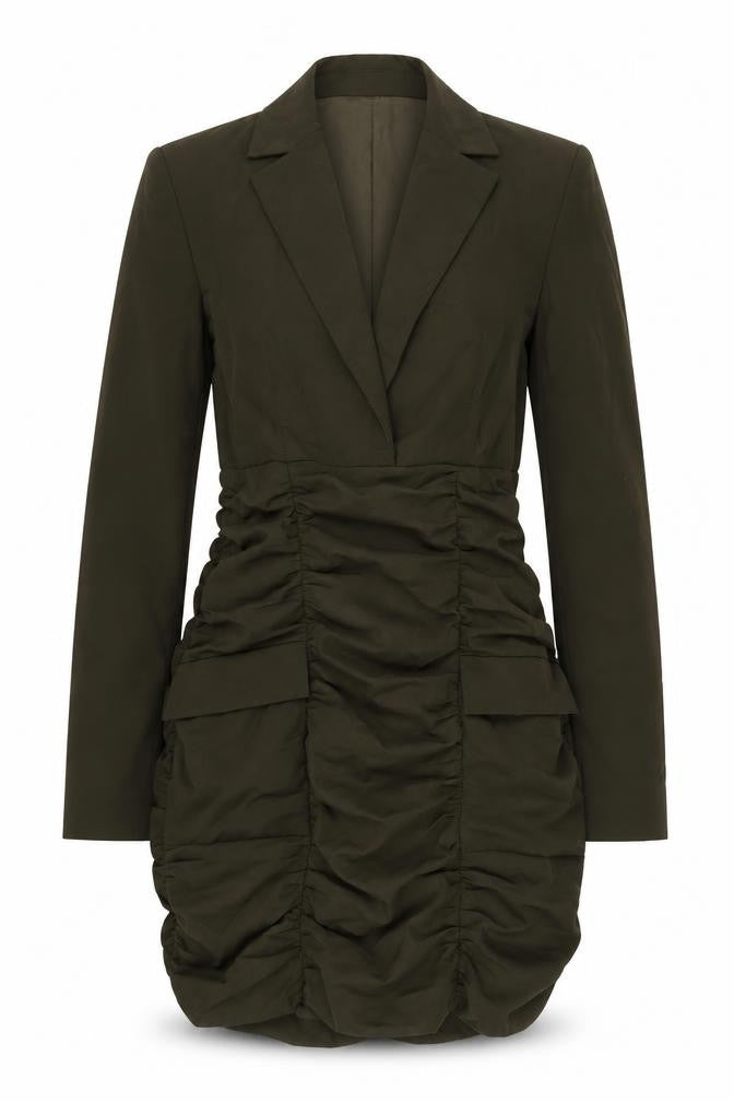 Zara Women's Green Ruched Dress Size S, Long Sleeve