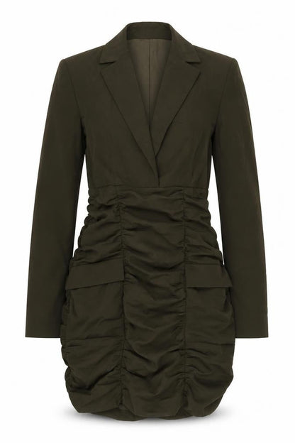 Zara Women's Green Ruched Dress Size S, Long Sleeve
