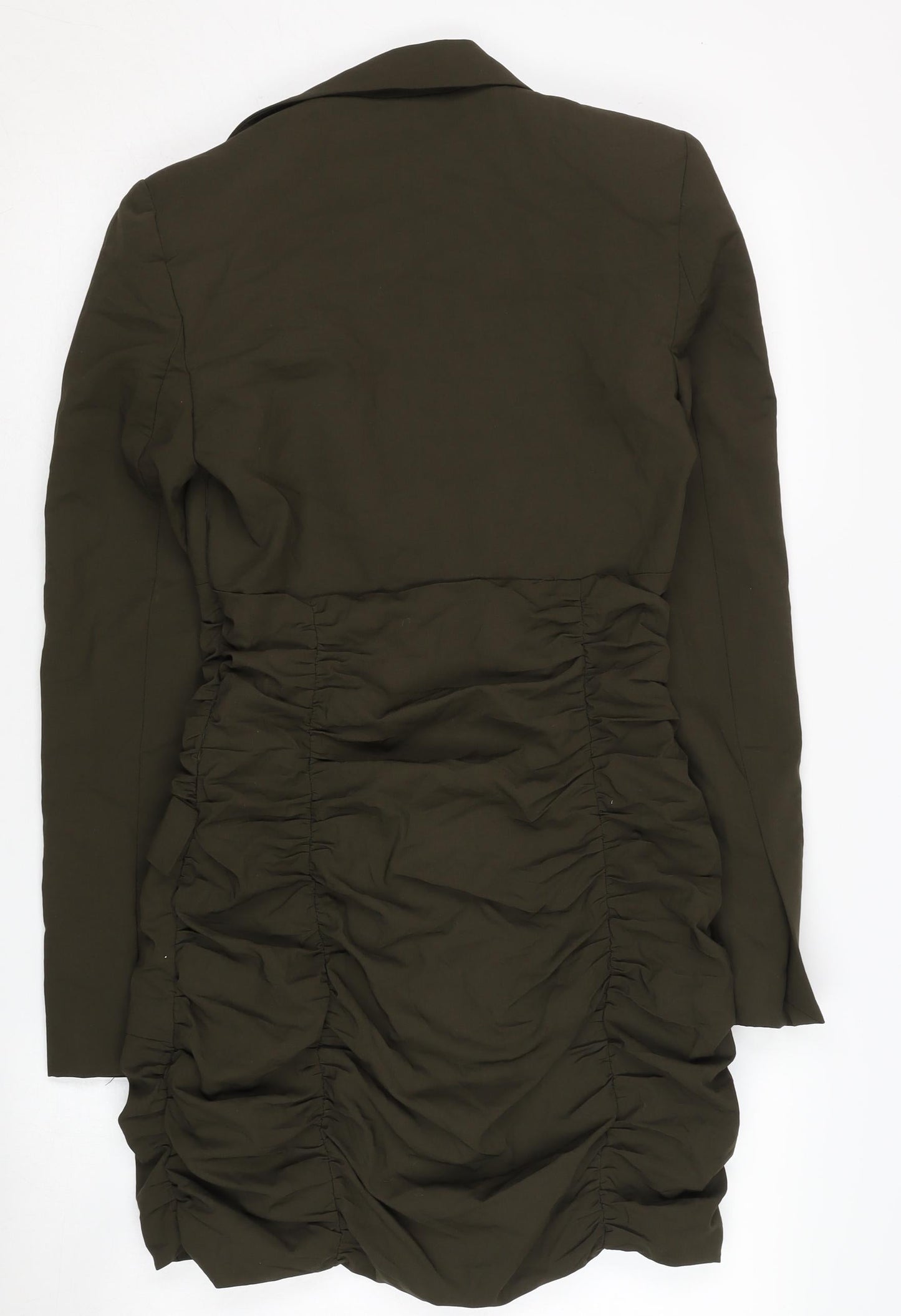 Zara Women's Green Ruched Dress Size S, Long Sleeve