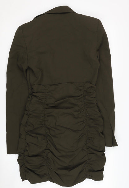 Zara Women's Green Ruched Dress Size S, Long Sleeve