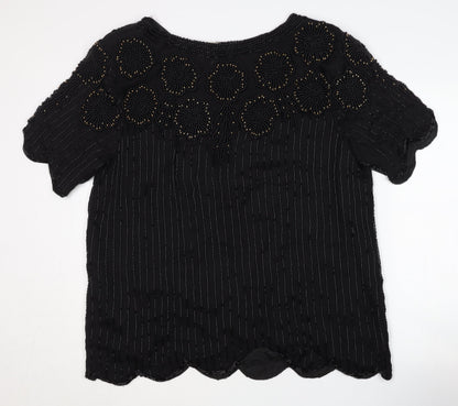RIBBEL Women's Black Beaded Silk Blouse XL