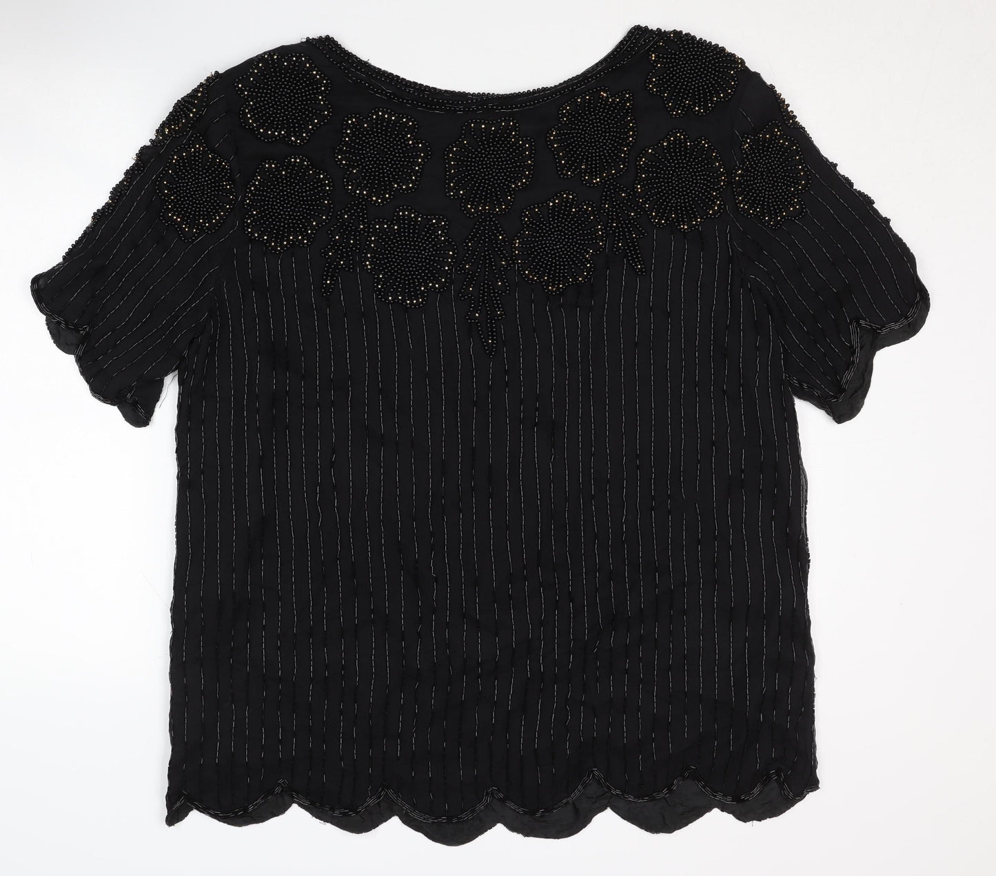 RIBBEL Women's Black Beaded Silk Blouse XL