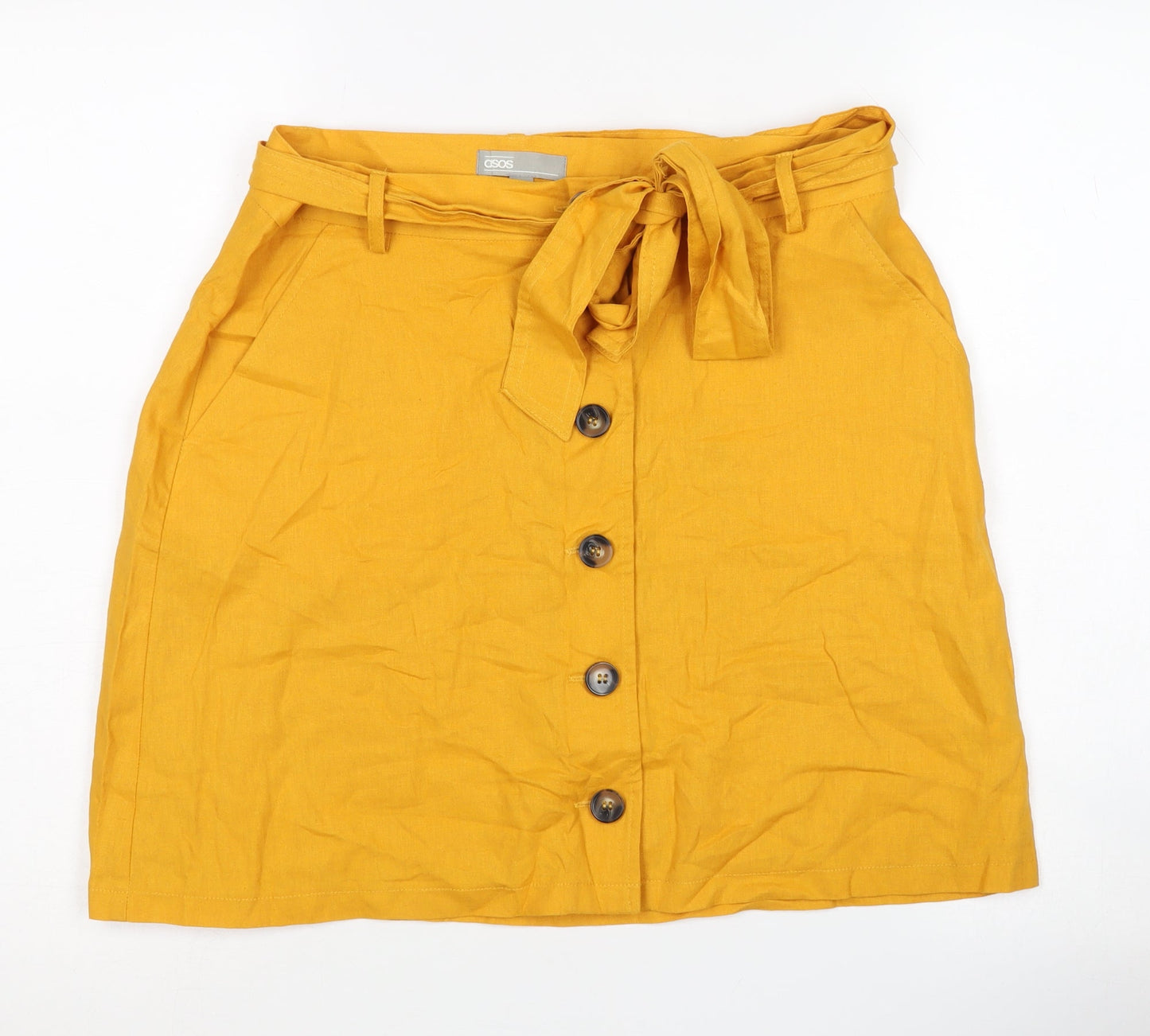 ASOS Women’s Yellow Button Skirt, Size 14, Casual Linen