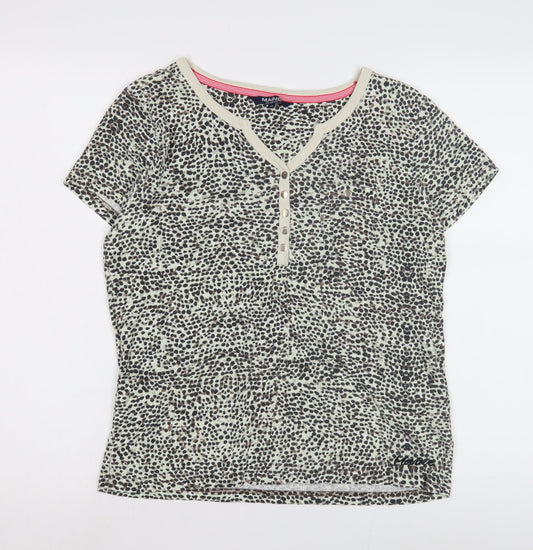 Maine Beige Animal Print Henley T-Shirt, Size 14, Women's