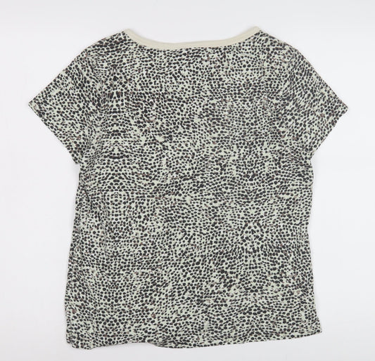 Maine Beige Animal Print Henley T-Shirt, Size 14, Women's