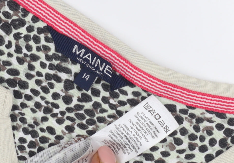 Maine Beige Animal Print Henley T-Shirt, Size 14, Women's