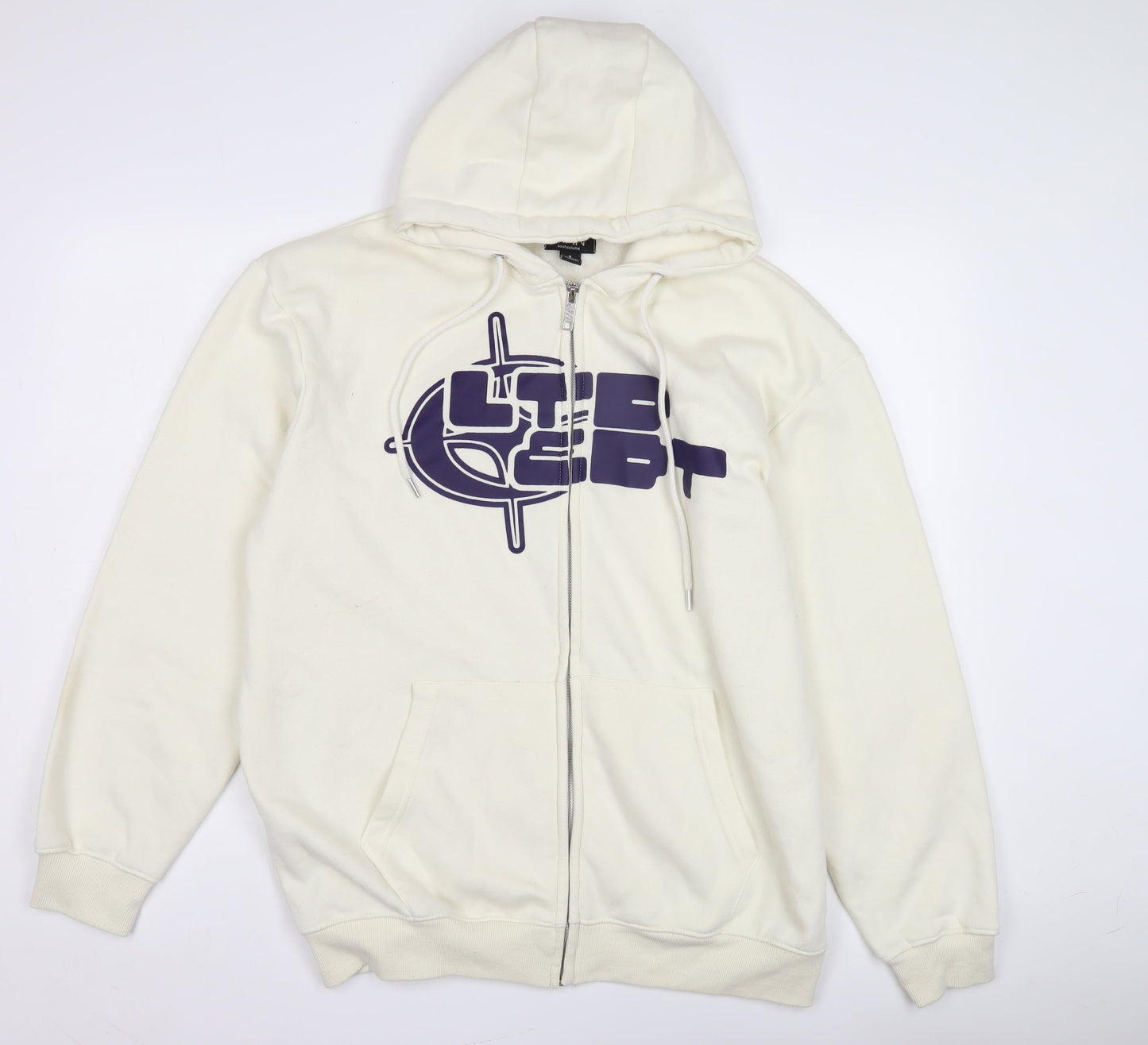 Mens UK Size S boohooMAN White Full Zip Hoodie