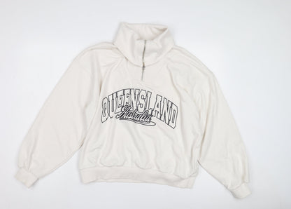 Unisex Adults UK Size M Bershka White Full Zip Sweatshirt