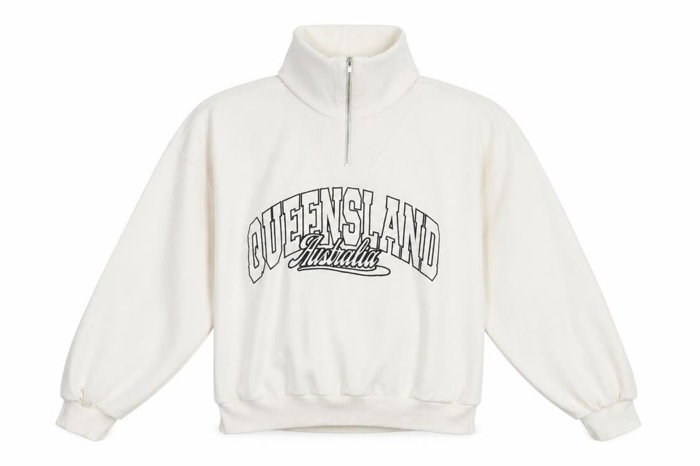 Front view of Bershka unisex white m logo sweatshirt
