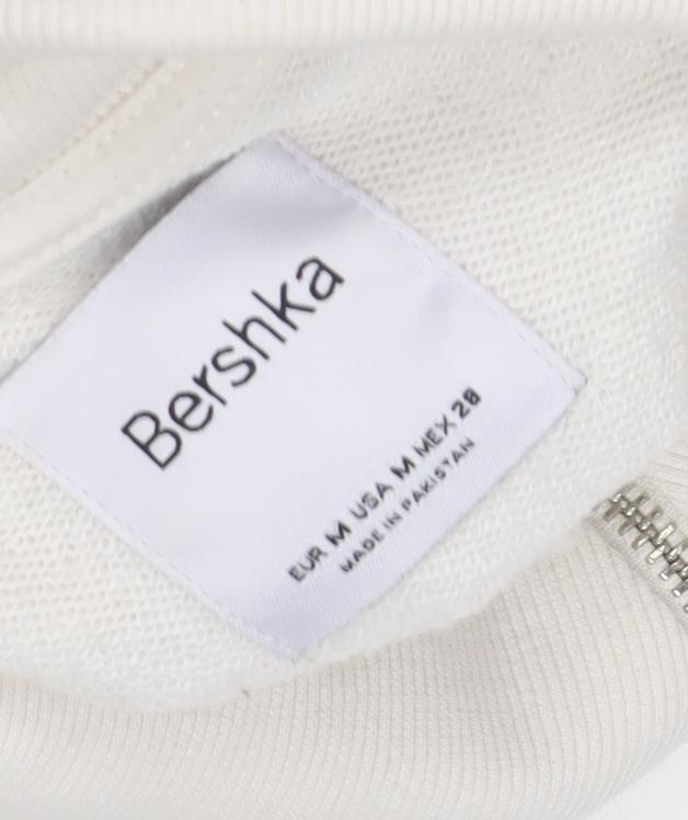 Unisex Adults UK Size M Bershka White Full Zip Sweatshirt