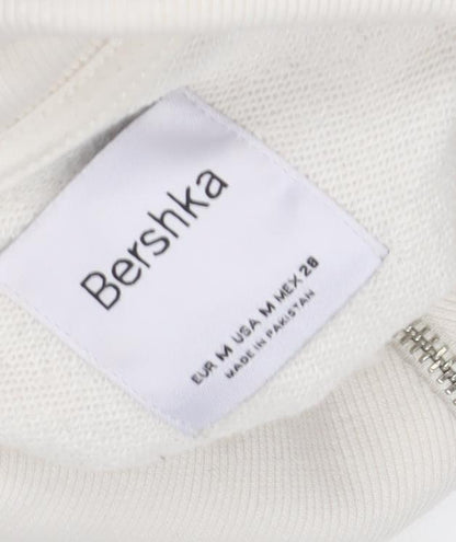 Unisex Adults UK Size M Bershka White Full Zip Sweatshirt