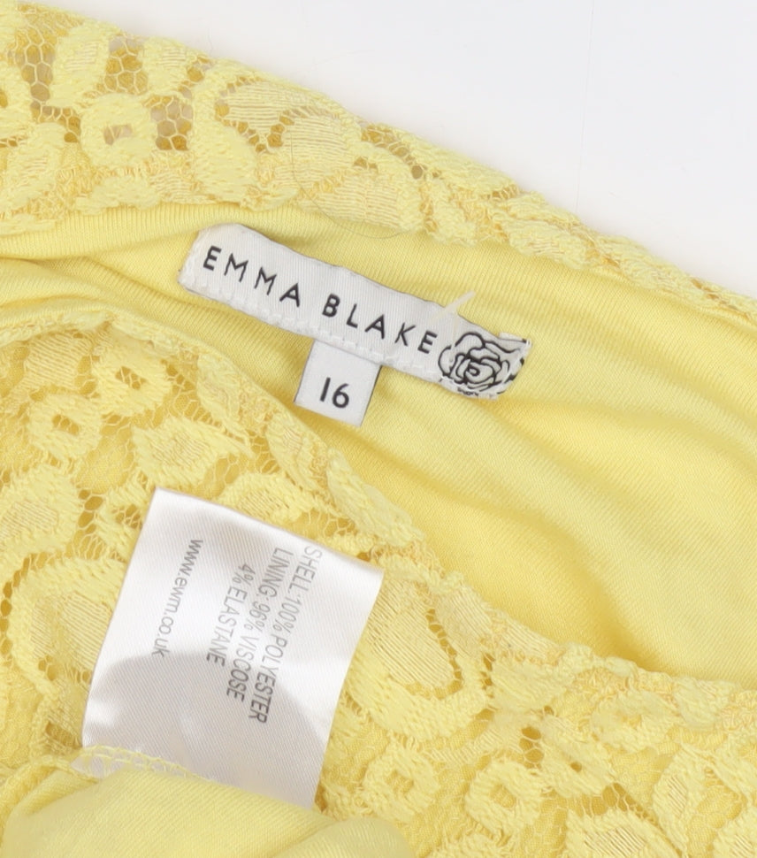 Emma Blake Women's Yellow Lace Blouse - Size 16