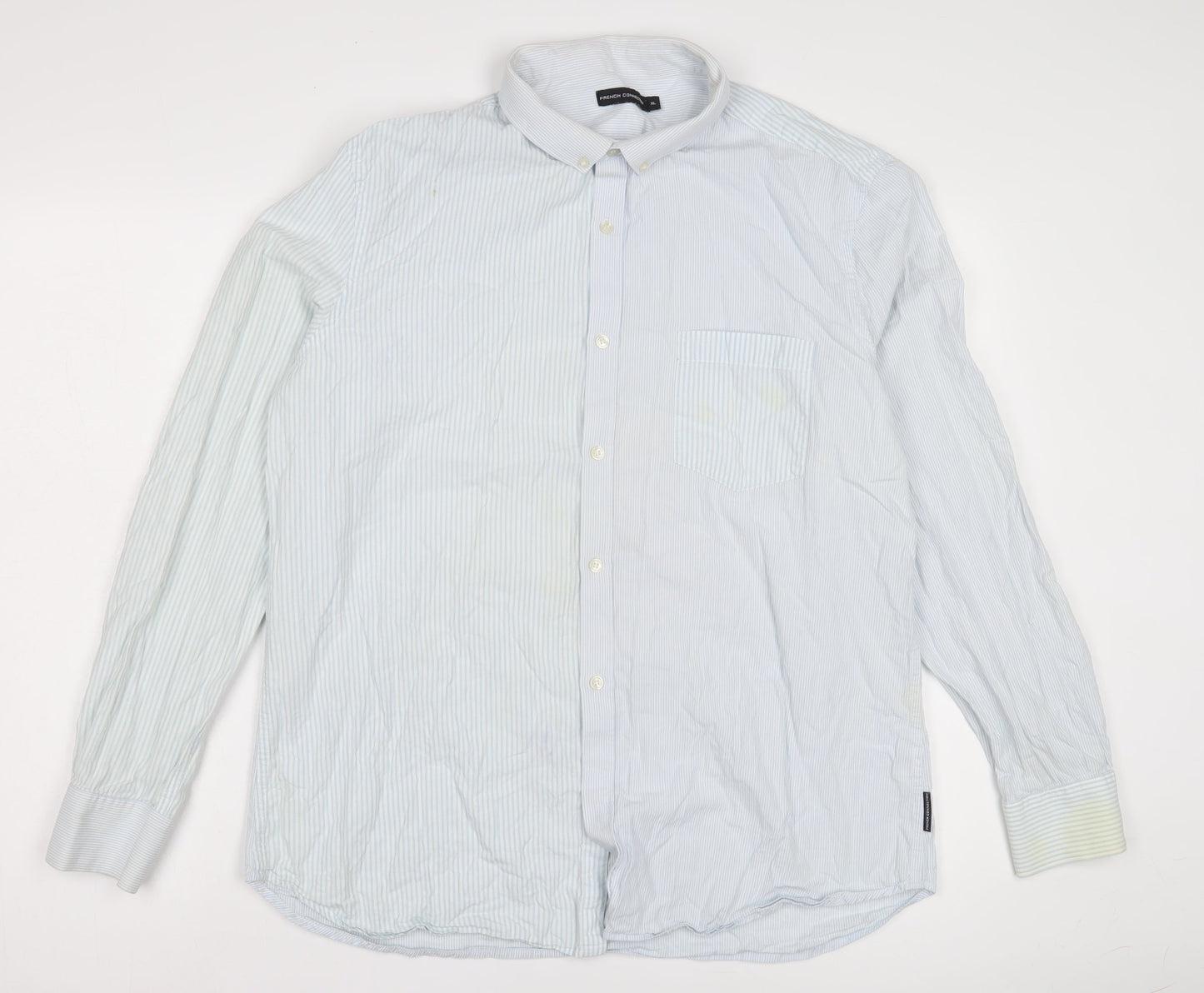French Connection Men's Blue Striped Button-Up Shirt