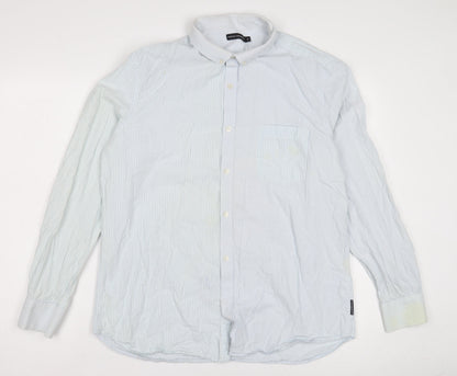 French Connection Men's Blue Striped Button-Up Shirt