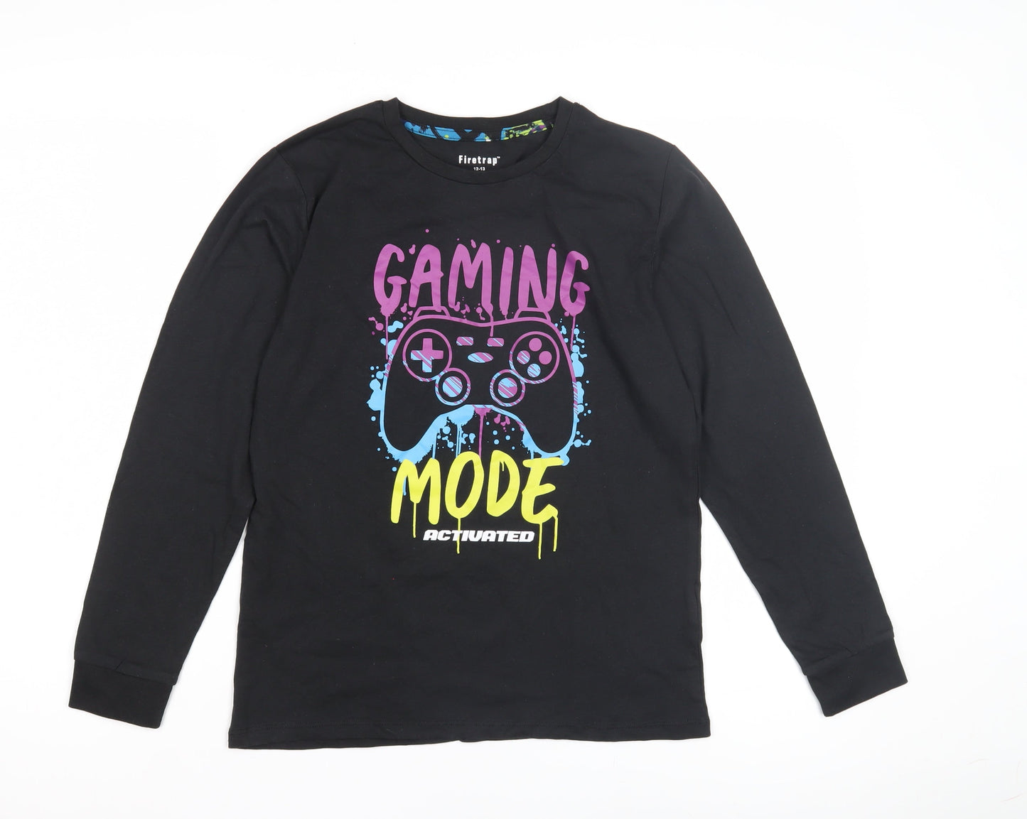 Firetrap Boys Black Gaming T-Shirt 12-13 Years Long Sleeve